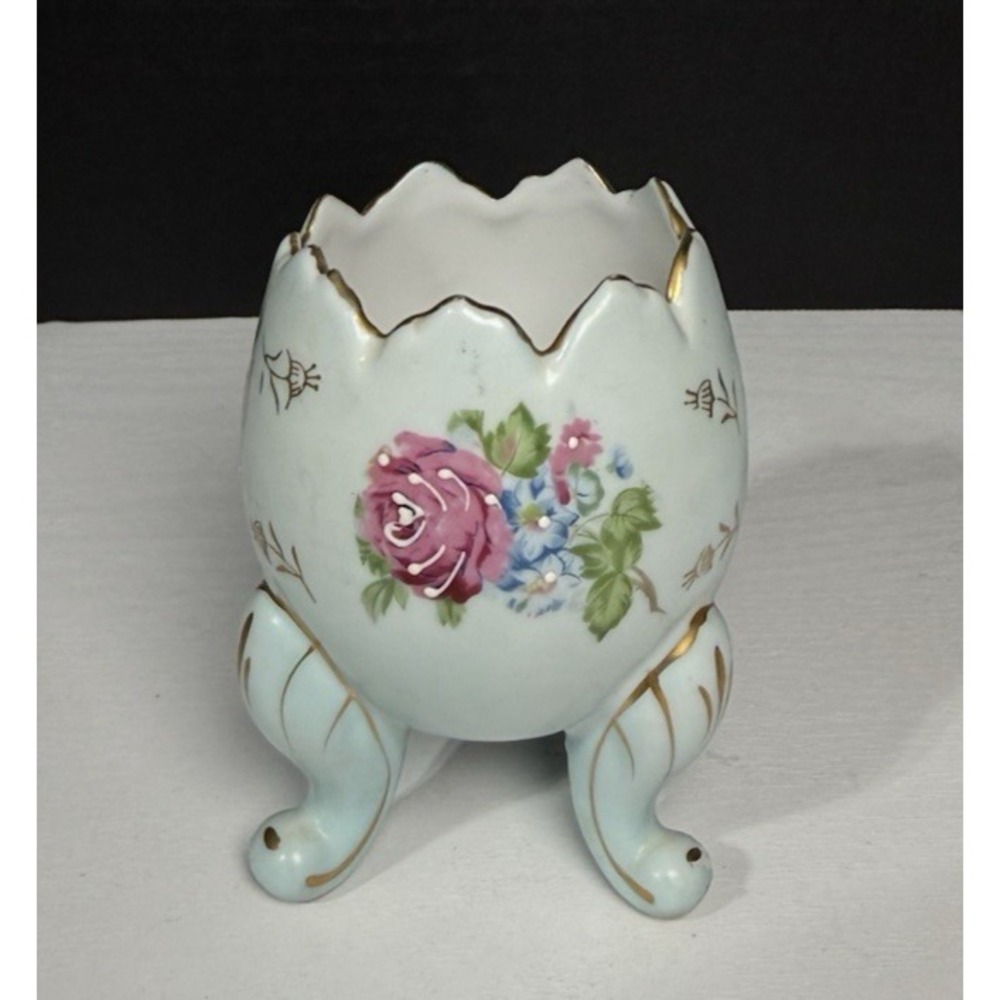 Vintage Napcoware Cracked Egg Vase Planter Porcelain with Gold Trim Hand Painted